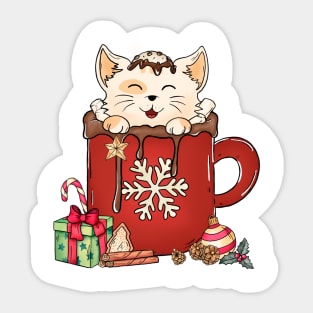 Cute Cat Christmas Chocolate Coffee Sticker